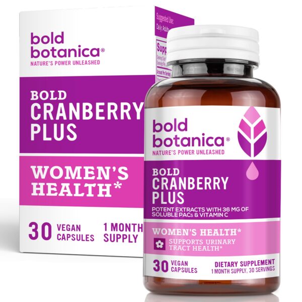 Frasco Bold Cranberry Plus suplemento arándano 36mg PAC 30 cápsulas veganas
