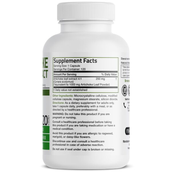 Frasco Bronson extracto hoja alcachofa para salud hepática