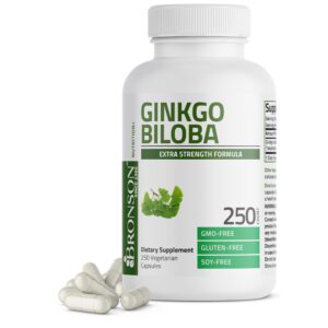 Frasco de Bronson Ginkgo Biloba 250 cápsulas vegetarianas