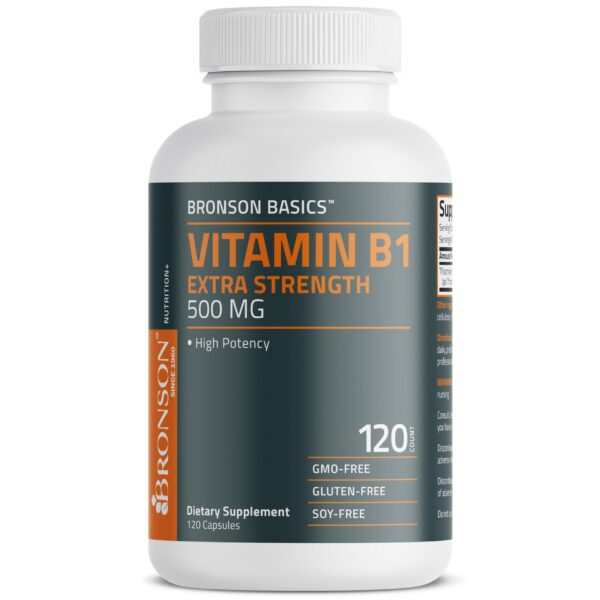 Frasco Bronson vitamina B1 500mg 120 cápsulas alta potencia