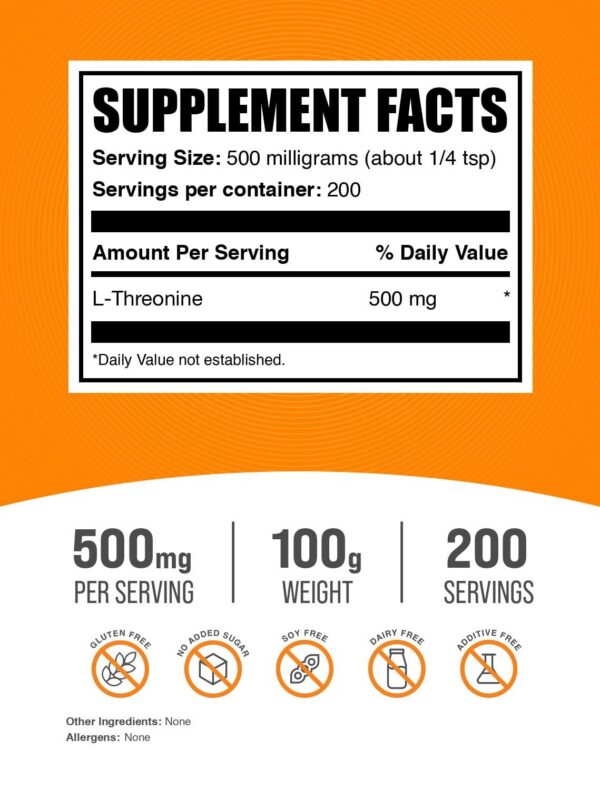 Frasco de BulkSupplements L-Treonina polvo 500mg