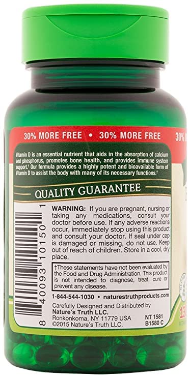 Frasco y caja vitamina d3 1000 ui natures truth alta potencia