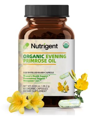 Frasco cápsulas aceite onagra orgánico Nutrigent 940 mg