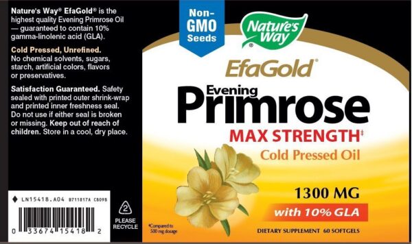 Frasco de cápsulas de aceite de onagra prensado en frío