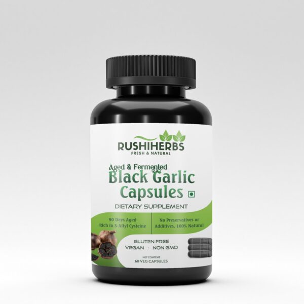 Frasco de cápsulas de ajo negro RUSHIHERBS 60 cápsulas