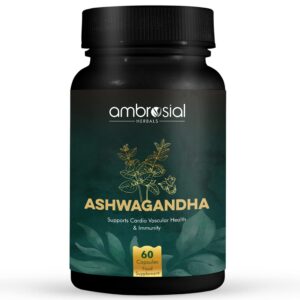 Frasco de cápsulas Ashwagandha Ambrosial 500mg 60 unidades