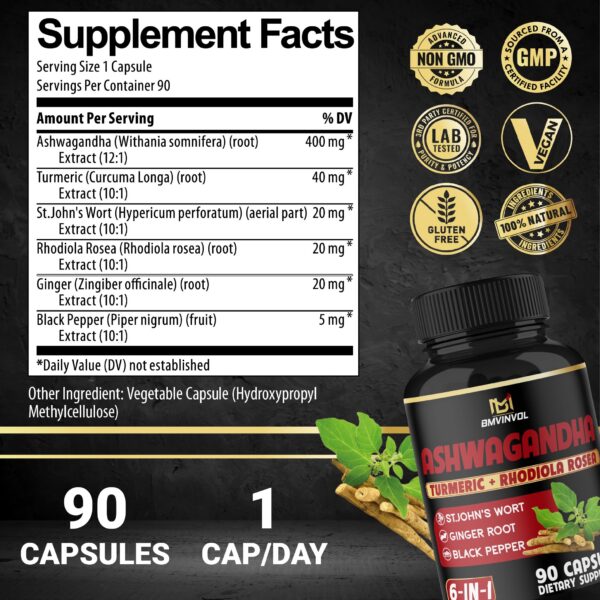 Version 1.0.0 Frasco de cápsulas Ashwagandha para apoyo al estrés y energía