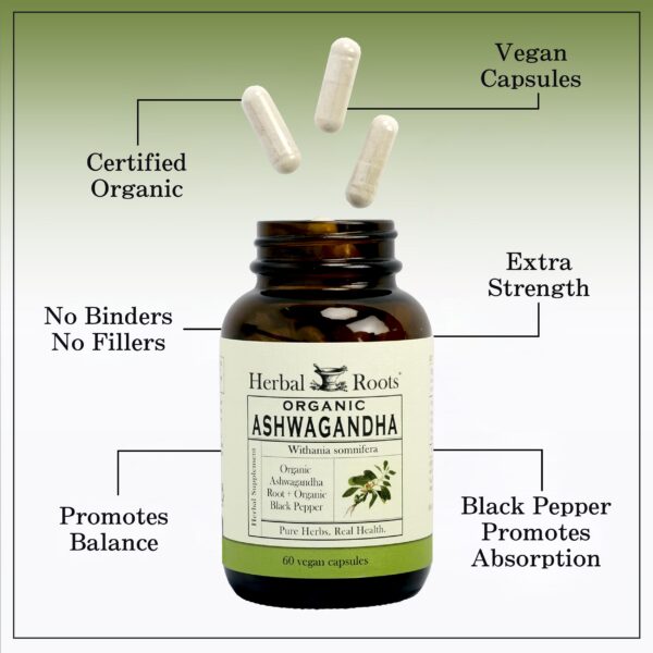 Frasco cápsulas de Ashwagandha Herbal Roots 60 veganas