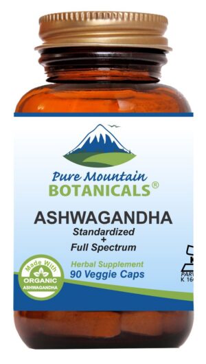 Frasco cápsulas Ashwagandha orgánica Pure Mountain 90 caps