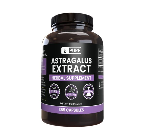 Frasco de cápsulas de astrágalo puro para salud natural
