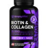 Frasco cápsulas biotina y colágeno SimplyVital para piel y cabello