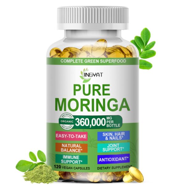 Frasco cápsulas blandas Moringa JINGYAT extracto puro orgánico 120 unid