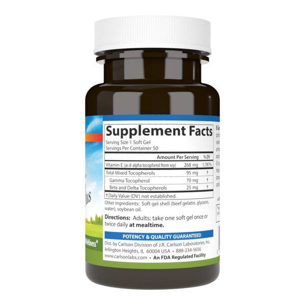 Frasco de capsules blandas vitamina E natural Carlson Labs