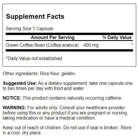 Frasco cápsulas café verde Swanson 400 mg frontal
