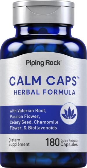 Frasco cápsulas Calm Piping Rock con mezcla herbal relajante