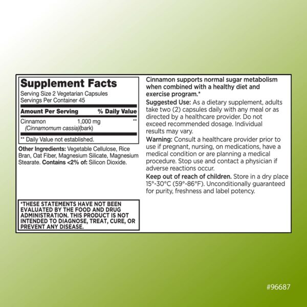 Frasco con cápsulas de canela para apoyo digestivo y antioxidante