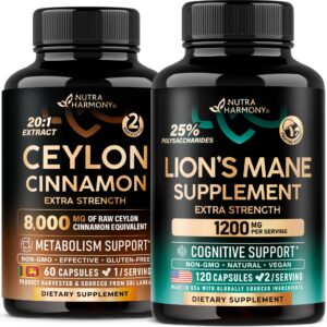 Frasco de cápsulas de canela de Ceilán y melena de león Nutraharmony