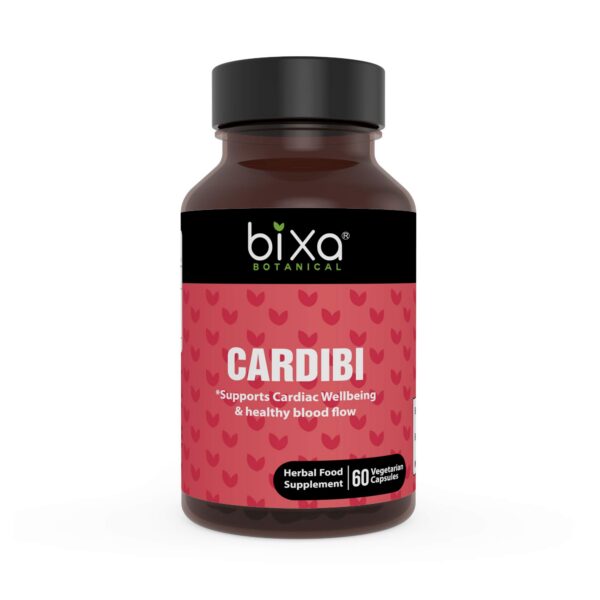 Frasco de cápsulas Cardibi suplemento ayurvédico natural