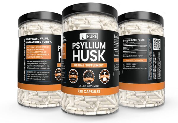 Frasco de cápsulas de cáscara de psyllium