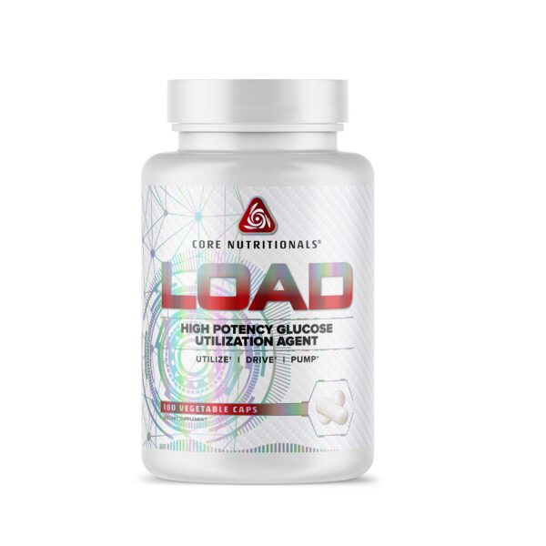 Version 1.0.0 Frasco de cápsulas Core Nutritionals Load Platinum para glucosa