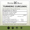 Frasco frontal de cápsulas Herbal Roots cúrcuma curcumina