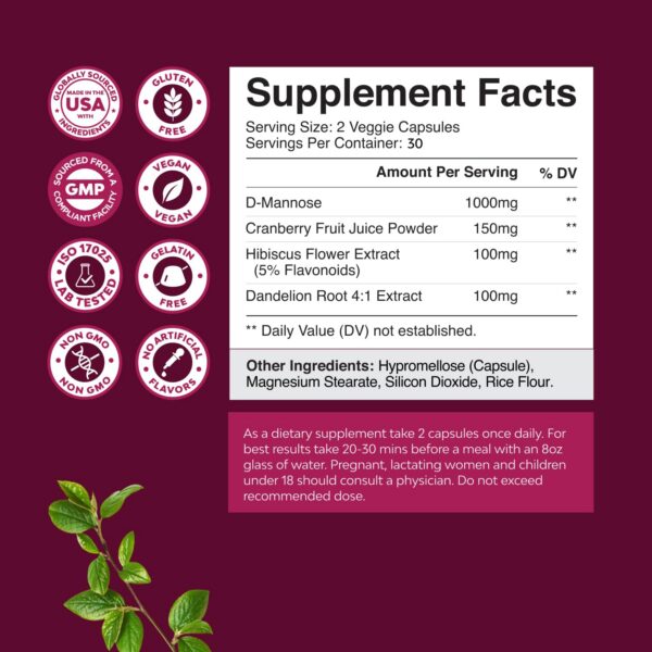 Version 1.0.0 Frasco de cápsulas D-Manosa Natures Craft para mujer salud urinaria