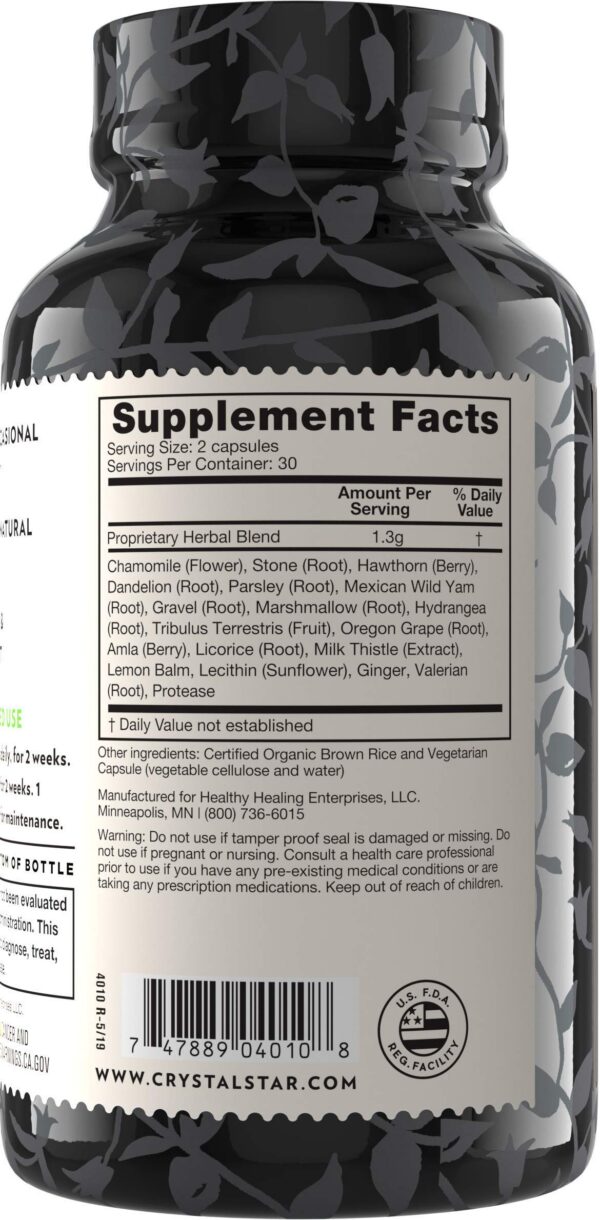 Frasco y cápsulas suplemento detox renal Crystal Star