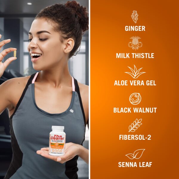 Frasco de cápsulas detox para salud digestiva femenina