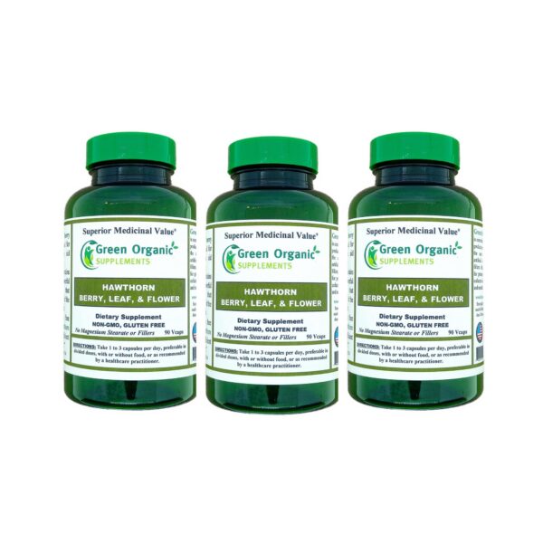 Frasco de cápsulas naturales de espino blanco Green Organic Supplements