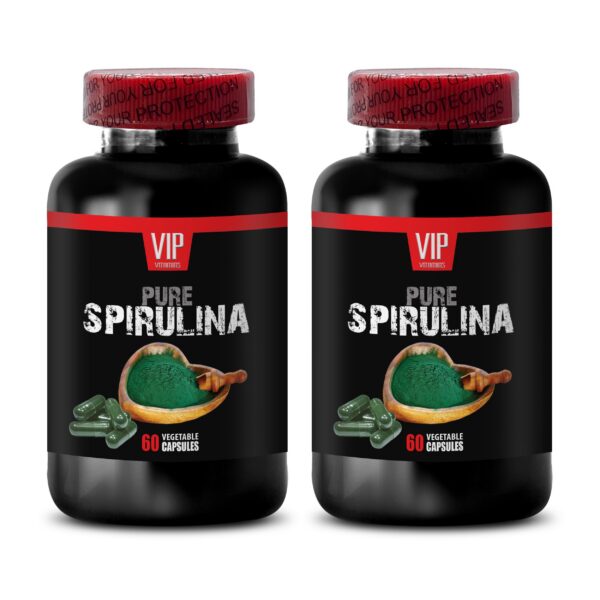 Envase espirulina cápsulas bienestar natural y energía