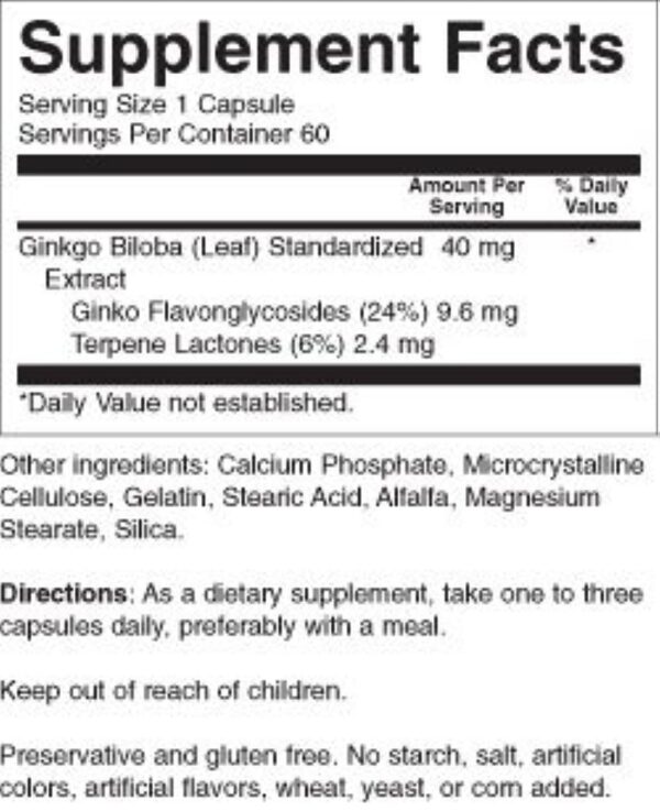 Frasco de cápsulas Ginkgo Biloba Nature's Blend 40mg 60 unidades