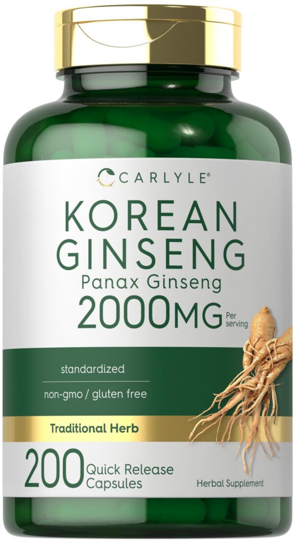 Version 1.0.0 frasco cápsulas ginseng coreano Carlyle 2000 mg, suplemento sin gluten