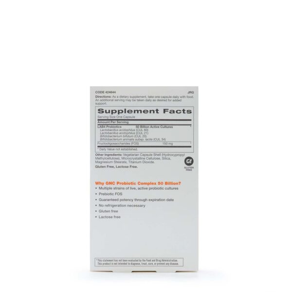 Frasco cápsulas GNC Probiotic Complex 50 mil millones CFU