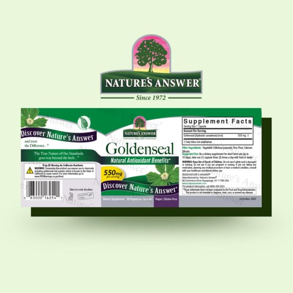 Frasco cápsulas Goldenseal extracto natural Nature's Answer