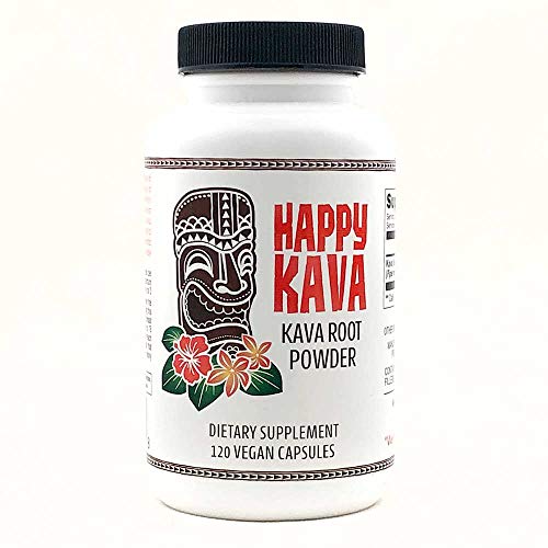 Frasco de cápsulas Happy Kava con extracto de raíz de kava