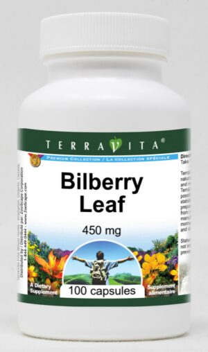 Version 1.0.0 Frasco de 100 cápsulas de hoja de arándano 450 mg TerraVita