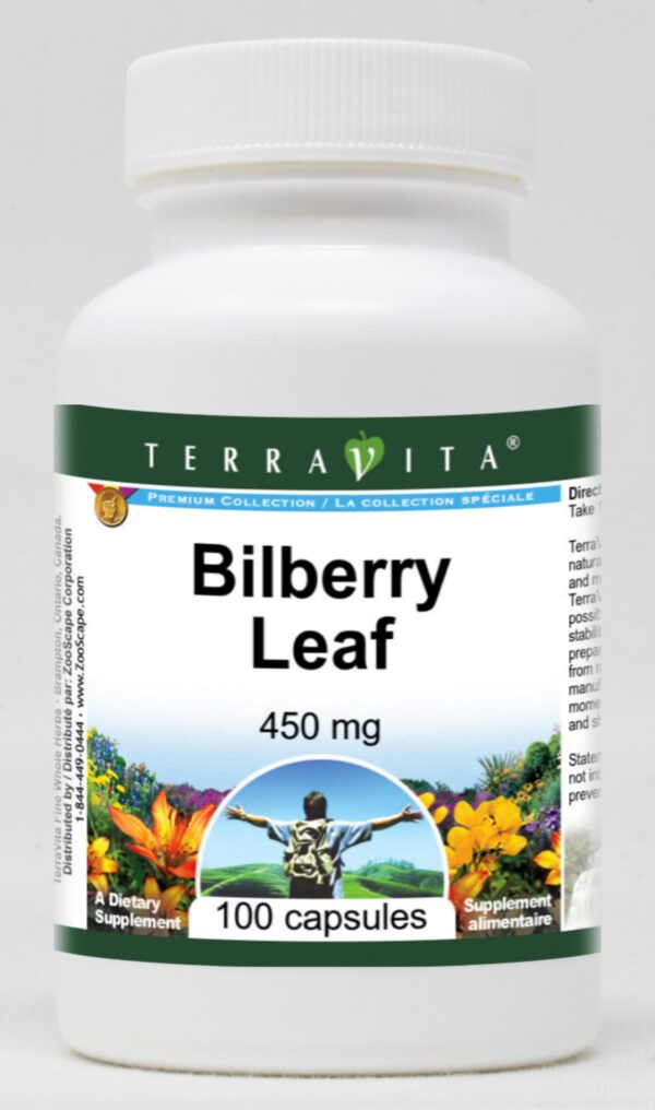 Frasco de 100 cápsulas de hoja de arándano 450 mg TerraVita