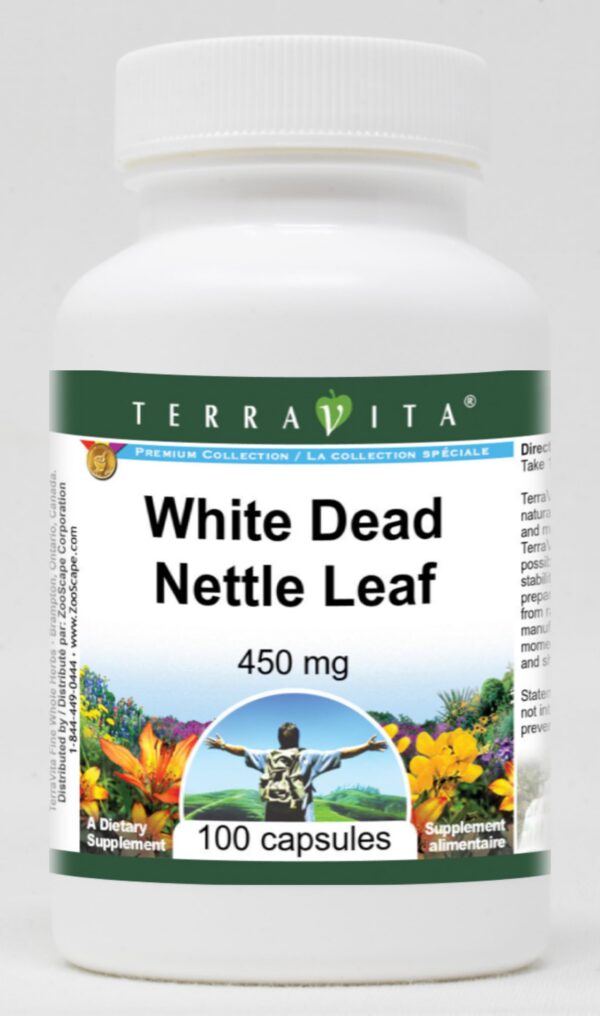 Frasco de cápsulas de hojas de ortiga blanca TerraVita