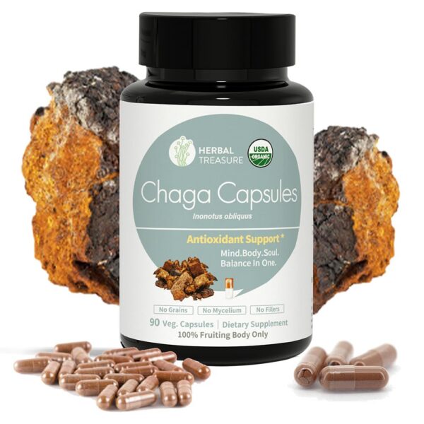 Frasco cápsulas de hongos chaga WL Herbal Treasure 90 unidades