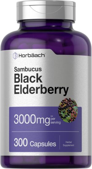Frasco de cápsulas Horbäach saúco negro 3000mg 300 unidades