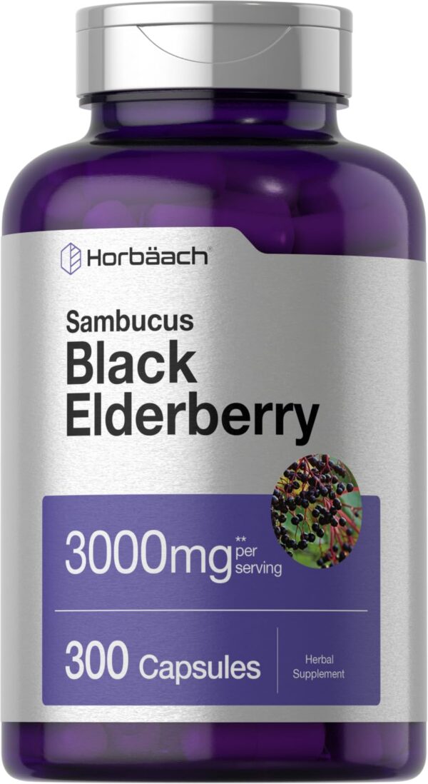 Frasco de cápsulas Horbäach saúco negro 3000mg 300 unidades