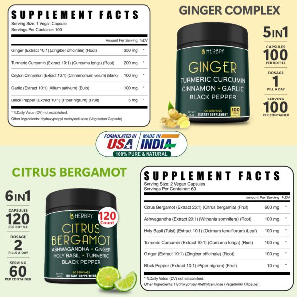 Frasco de cápsulas jengibre HERBPY 5 en 1