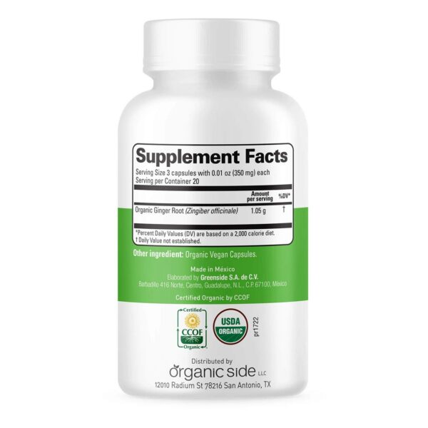 Version 1.0.0 Frasco con cápsulas de jengibre orgánico para digestión