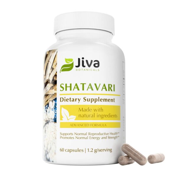 Frasco cápsulas Jiva Botanicals Shatavari equilibrio hormonal