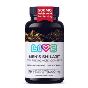 Frasco cápsulas LIVS shilajit puro Himalaya y ácido fúlvico para hombres