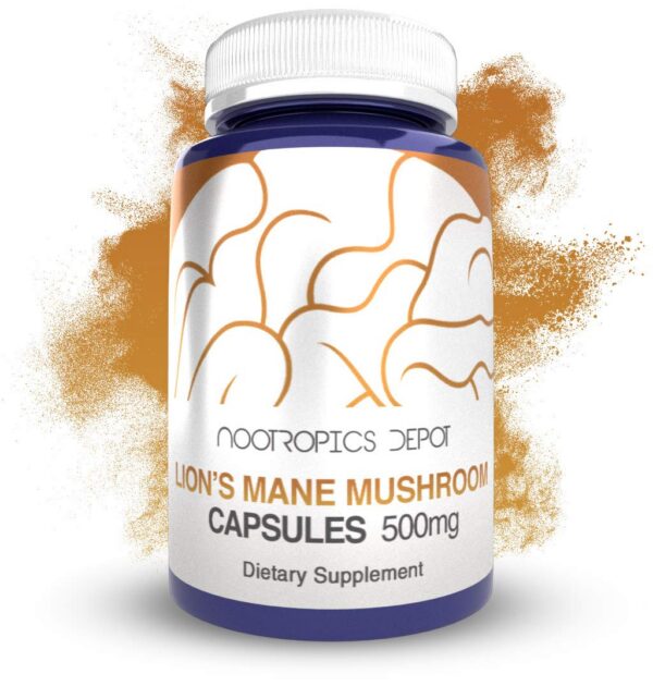 Frasco de cápsulas Melena de León Nootropics Depot 500 mg 180 unidades
