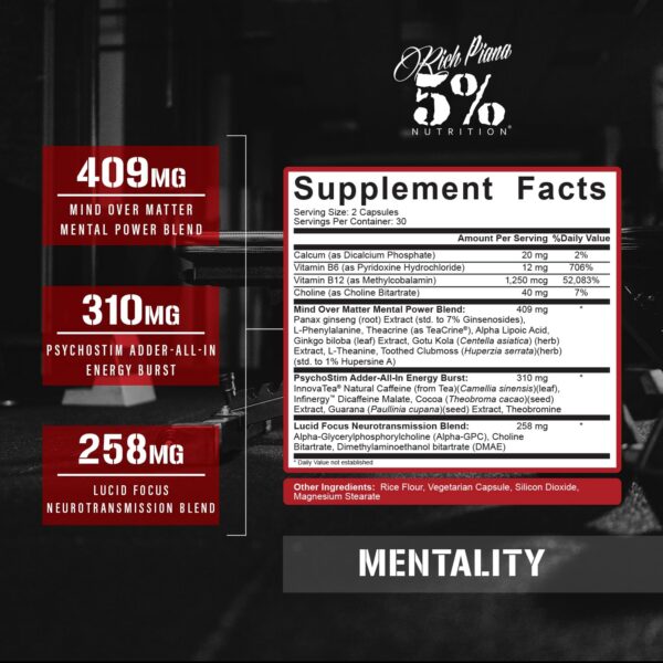 Frasco de cápsulas Mentality 5% Nutrition para cerebro sano