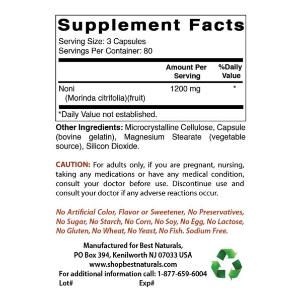 Version 1.0.0 Frasco cápsulas naturales Best Naturals Noni 400 mg