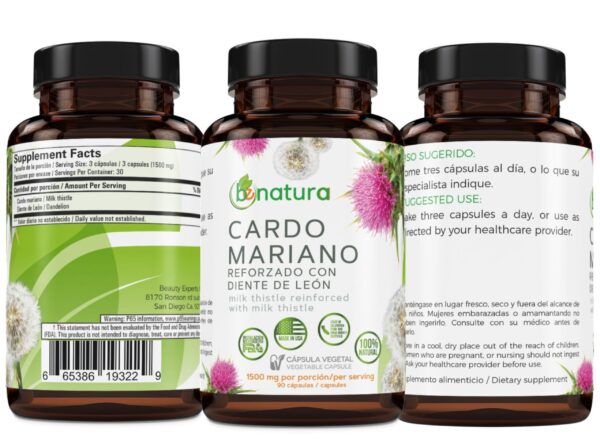 Frasco con cápsulas naturales para salud hepática y cuerpo