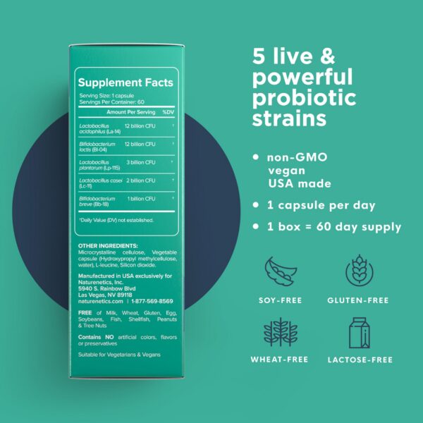 Frasco cápsulas Naturenetics probióticos para salud digestiva e inmune